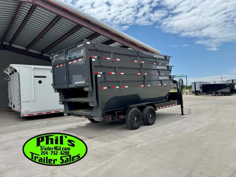 New Iron Bull 16' ROLL OFF DUMP TRAILERS GOOSENECK Dump Trailer WITH 3 BINS