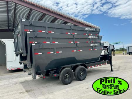 New Iron Bull 16' ROLL OFF DUMP TRAILERS GOOSENECK Dump Trailer WITH 3 BINS