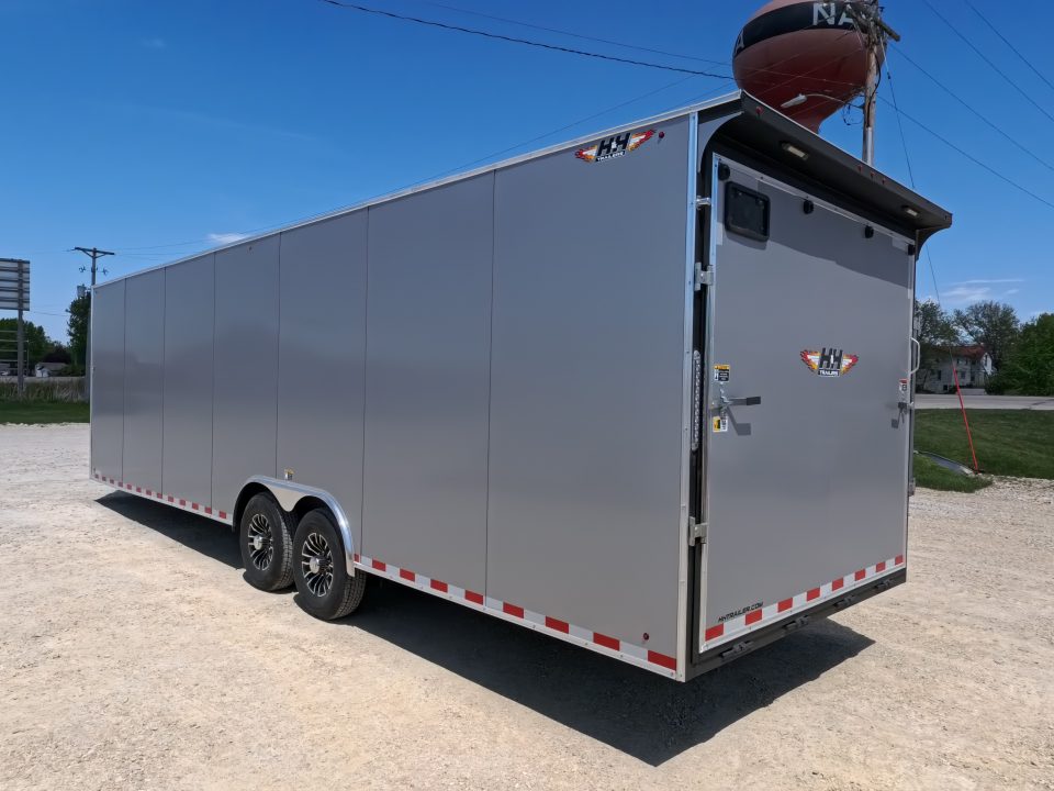 New 2026 H&H Trailers 8.5' X 28' X 7' Cargo / Enclosed Trailer - Flat Top V-Nose, 14K GVWR, Rear Spoiler w/Loading Lights , Composite Silver