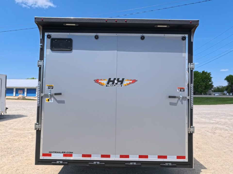 New 2026 H&H Trailers 8.5' X 28' X 7' Cargo / Enclosed Trailer - Flat Top V-Nose, 14K GVWR, Rear Spoiler w/Loading Lights , Composite Silver