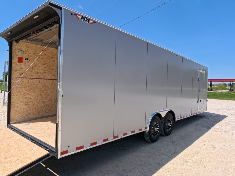 New 2026 H&H Trailers 8.5' X 28' X 7' Cargo / Enclosed Trailer - Flat Top V-Nose, 14K GVWR, Rear Spoiler w/Loading Lights , Composite Silver