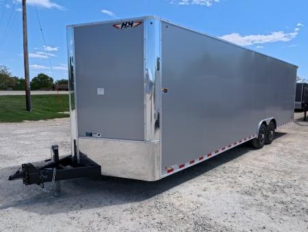 New 2026 H&H Trailers 8.5' X 28' X 7' Cargo / Enclosed Trailer - Flat Top V-Nose, 14K GVWR, Rear Spoiler w/Loading Lights , Composite Silver