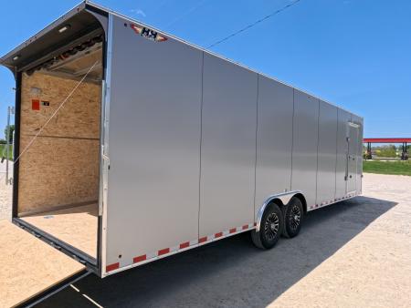 New 2026 H&H Trailers 8.5' X 28' X 7' Cargo / Enclosed Trailer - Flat Top V-Nose, 14K GVWR, Rear Spoiler w/Loading Lights , Composite Silver