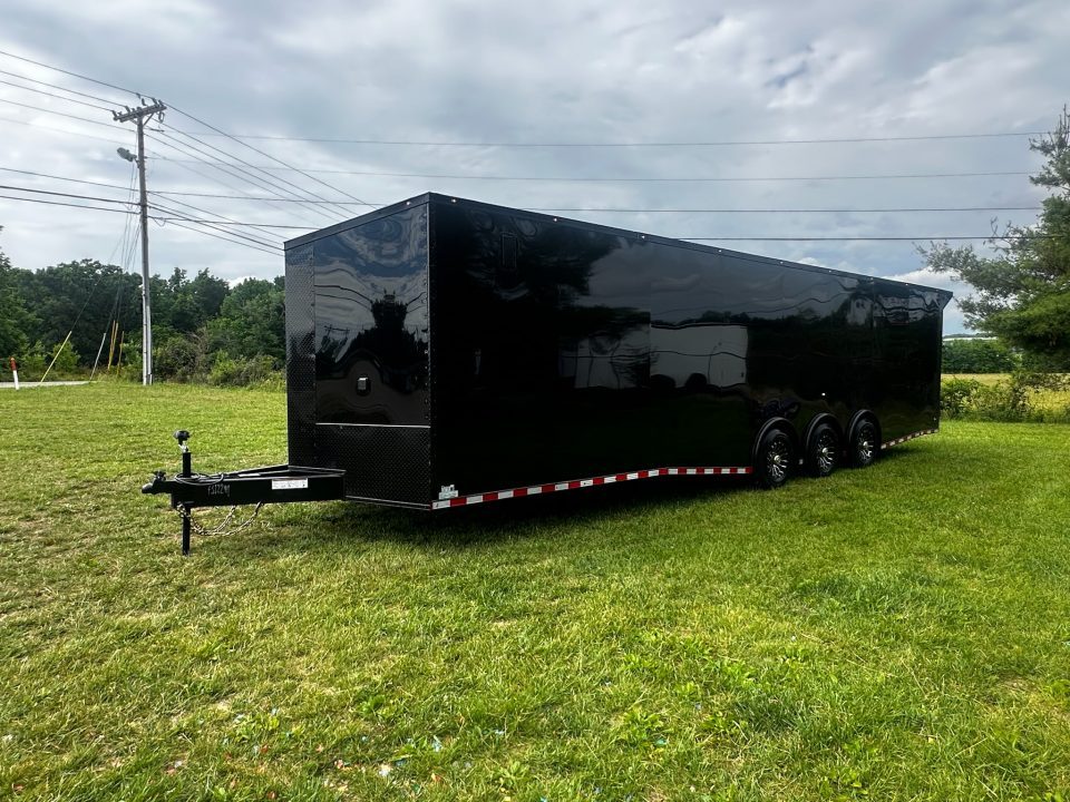 New 2026 Rock Solid Cargo 8.5x32 Race Trailer-Finished Interior-Triple 7000 TORSIONS -Carpet Walls-24ft Awning- Double Doors-E-Track-HD Ramp