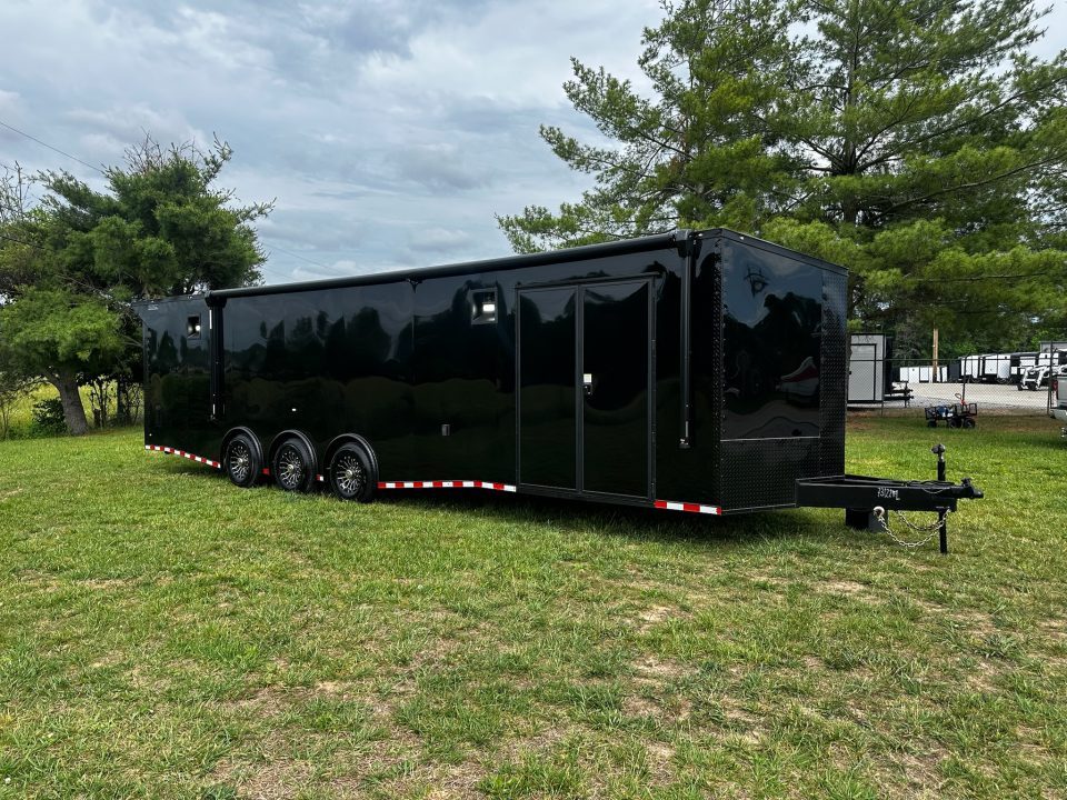 New 2026 Rock Solid Cargo 8.5x32 Race Trailer-Finished Interior-Triple 7000 TORSIONS -Carpet Walls-24ft Awning- Double Doors-E-Track-HD Ramp