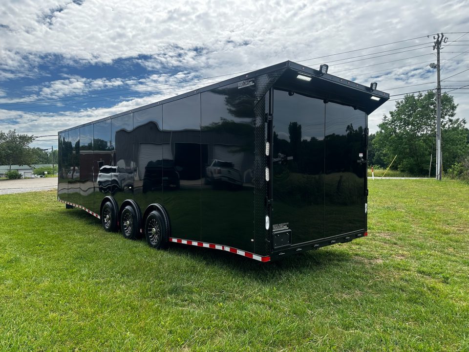 New 2026 Rock Solid Cargo 8.5x32 Race Trailer-Finished Interior-Triple 7000 TORSIONS -Carpet Walls-24ft Awning- Double Doors-E-Track-HD Ramp