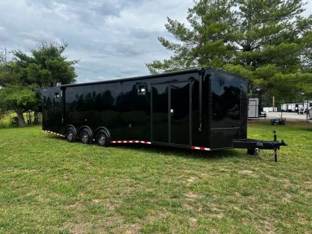 New 2026 Rock Solid Cargo 8.5x32 Race Trailer-Finished Interior-Triple 7000 TORSIONS -Carpet Walls-24ft Awning- Double Doors-E-Track-HD Ramp
