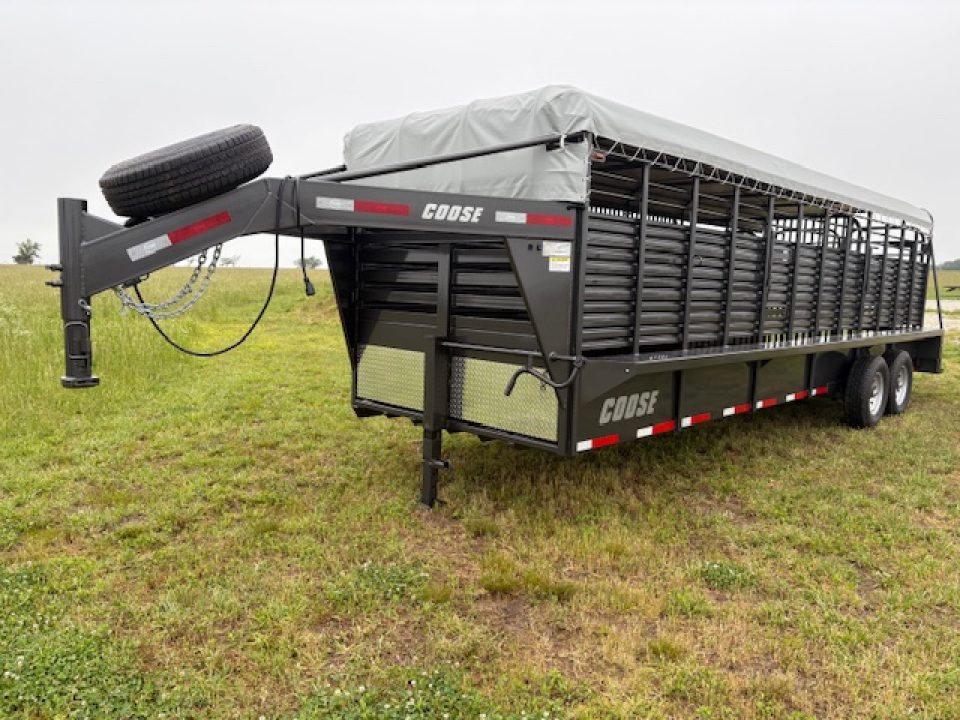 New 2026 Coose 6'8x24 Tandem 14K Livestock Trailer W/ Butterfly Back Gate, Rubber Cleated Floor, & 2 Cut Gates