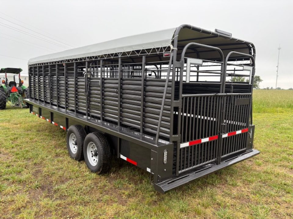 New 2026 Coose 6'8x24 Tandem 14K Livestock Trailer W/ Butterfly Back Gate, Rubber Cleated Floor, & 2 Cut Gates