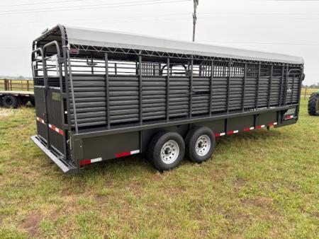 New 2026 Coose 6'8x24 Tandem 14K Livestock Trailer W/ Butterfly Back Gate, Rubber Cleated Floor, & 2 Cut Gates