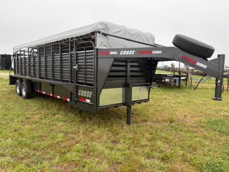 New 2026 Coose 6'8x24 Tandem 14K Livestock Trailer W/ Butterfly Back Gate, Rubber Cleated Floor, & 2 Cut Gates
