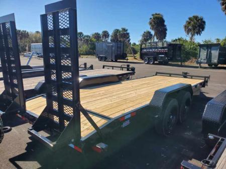 New 2026 Down 2 Earth Trailers 7X20 TANDEM AXLE 17600 GVWR Equipment Trailer WITH 17.5" WHEELS/16 PLY TIRES AND STAND UP EQUIPMENT RAMPS
