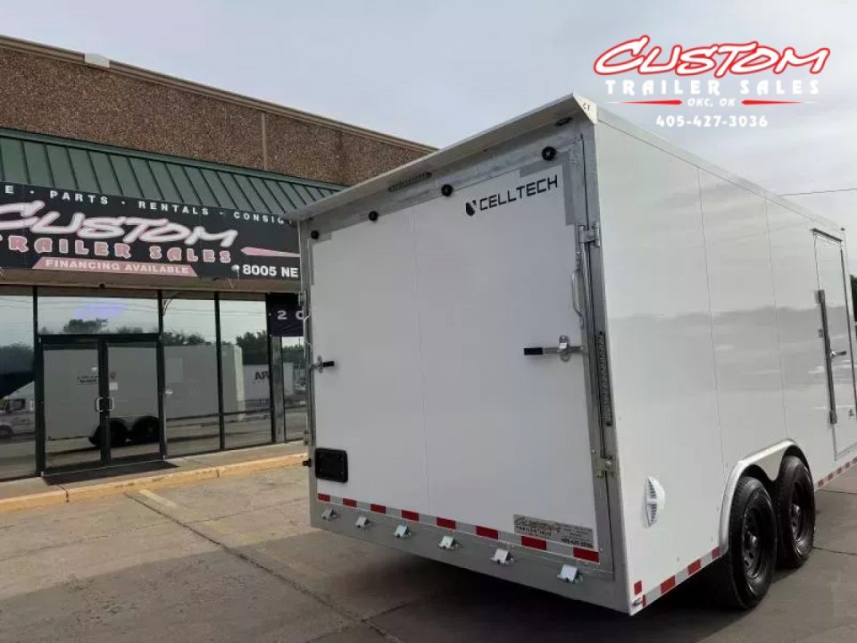 New #002609 2026 CELLTECH TA5 8.5 X 16 TANDEM AXLE ALL STEEL ENCLOSED 14K W/ REAR RAMP DOOR