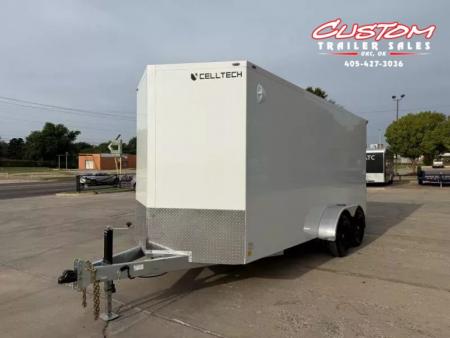 New #002608 2026 CELL TECH TA3 7 X 16 TANDEM AXLE ALL STEEL ENCLOSED W/ REAR RAMP DOOR