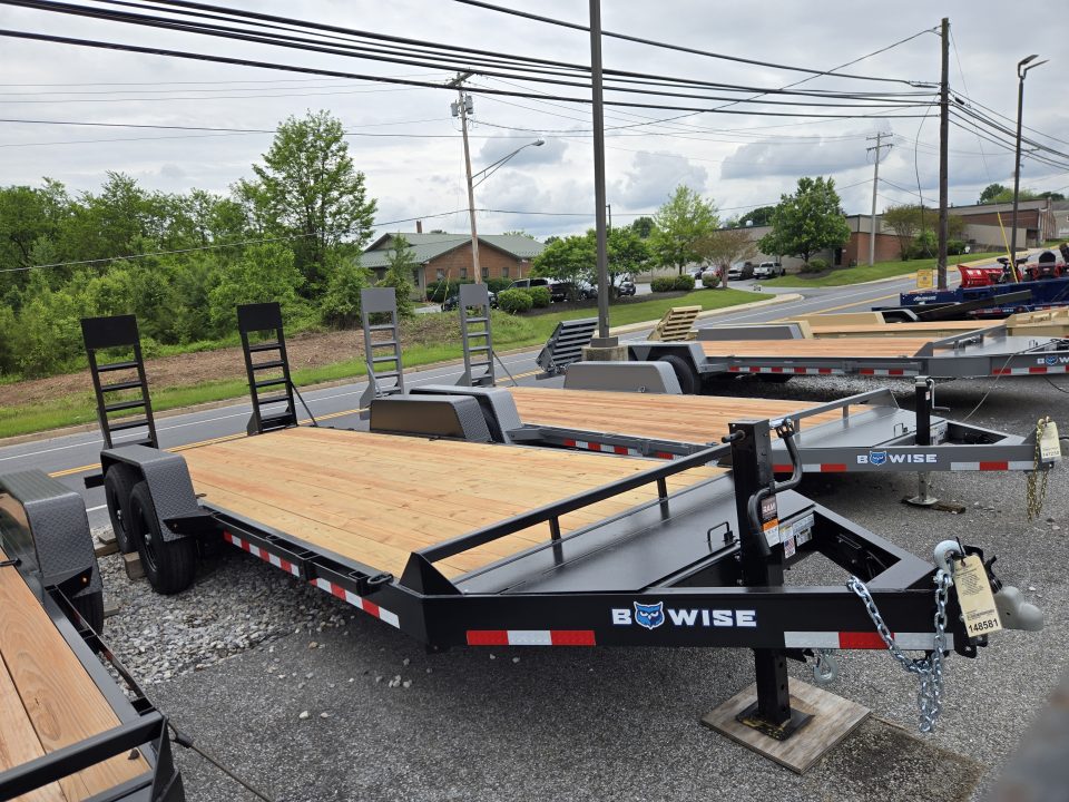 New 7 x 20 BWISE EH14 Implement Equipment Trailer, 14k GVWR **Hammertone Black w/ Tool Storage & Spring Assist Ramps