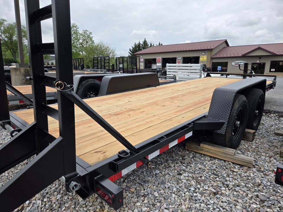 New 7 x 20 BWISE EH14 Implement Equipment Trailer, 14k GVWR **Hammertone Black w/ Tool Storage & Spring Assist Ramps