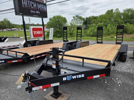 New 7 x 20 BWISE EH14 Implement Equipment Trailer, 14k GVWR **Hammertone Black w/ Tool Storage & Spring Assist Ramps