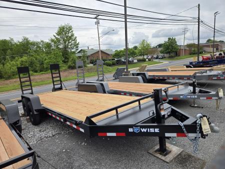 New 7 x 20 BWISE EH14 Implement Equipment Trailer, 14k GVWR **Hammertone Black w/ Tool Storage & Spring Assist Ramps