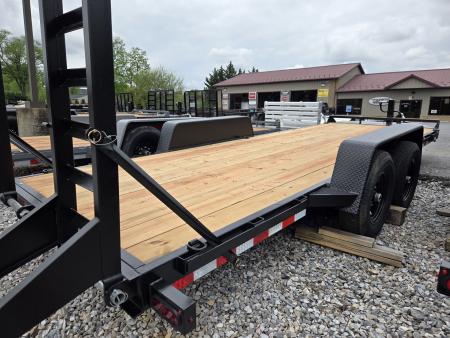New 7 x 20 BWISE EH14 Implement Equipment Trailer, 14k GVWR **Hammertone Black w/ Tool Storage & Spring Assist Ramps