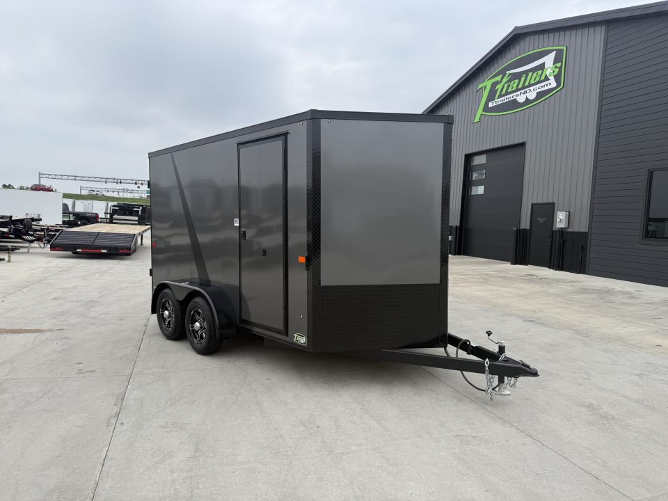 New NEW 2026 AERO 7x12 +2 V ALUMINUM Wheels, WHITE Interior, BLACKOUT Edition, QUALITY Enclosed Rear Ramp Cargo Trailer