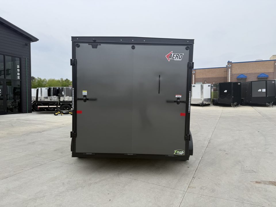 New NEW 2026 AERO 7x12 +2 V ALUMINUM Wheels, WHITE Interior, BLACKOUT Edition, QUALITY Enclosed Rear Ramp Cargo Trailer