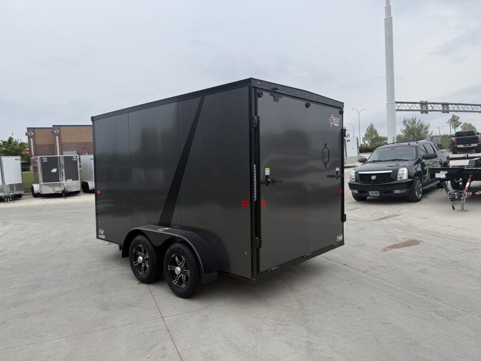 New NEW 2026 AERO 7x12 +2 V ALUMINUM Wheels, WHITE Interior, BLACKOUT Edition, QUALITY Enclosed Rear Ramp Cargo Trailer