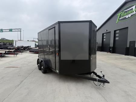 New NEW 2026 AERO 7x12 +2 V ALUMINUM Wheels, WHITE Interior, BLACKOUT Edition, QUALITY Enclosed Rear Ramp Cargo Trailer