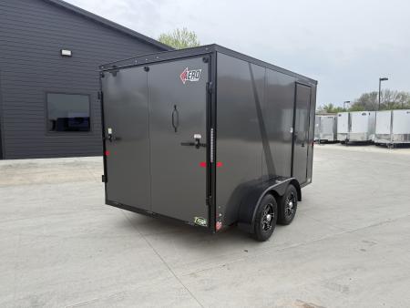 New NEW 2026 AERO 7x12 +2 V ALUMINUM Wheels, WHITE Interior, BLACKOUT Edition, QUALITY Enclosed Rear Ramp Cargo Trailer