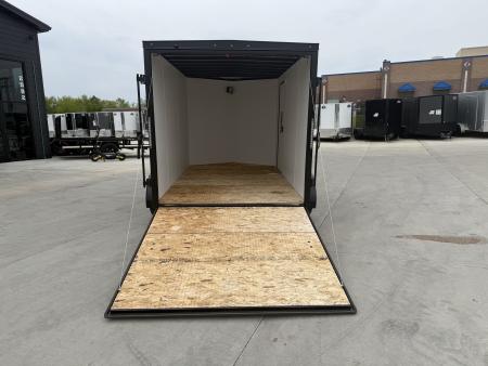 New NEW 2026 AERO 7x12 +2 V ALUMINUM Wheels, WHITE Interior, BLACKOUT Edition, QUALITY Enclosed Rear Ramp Cargo Trailer