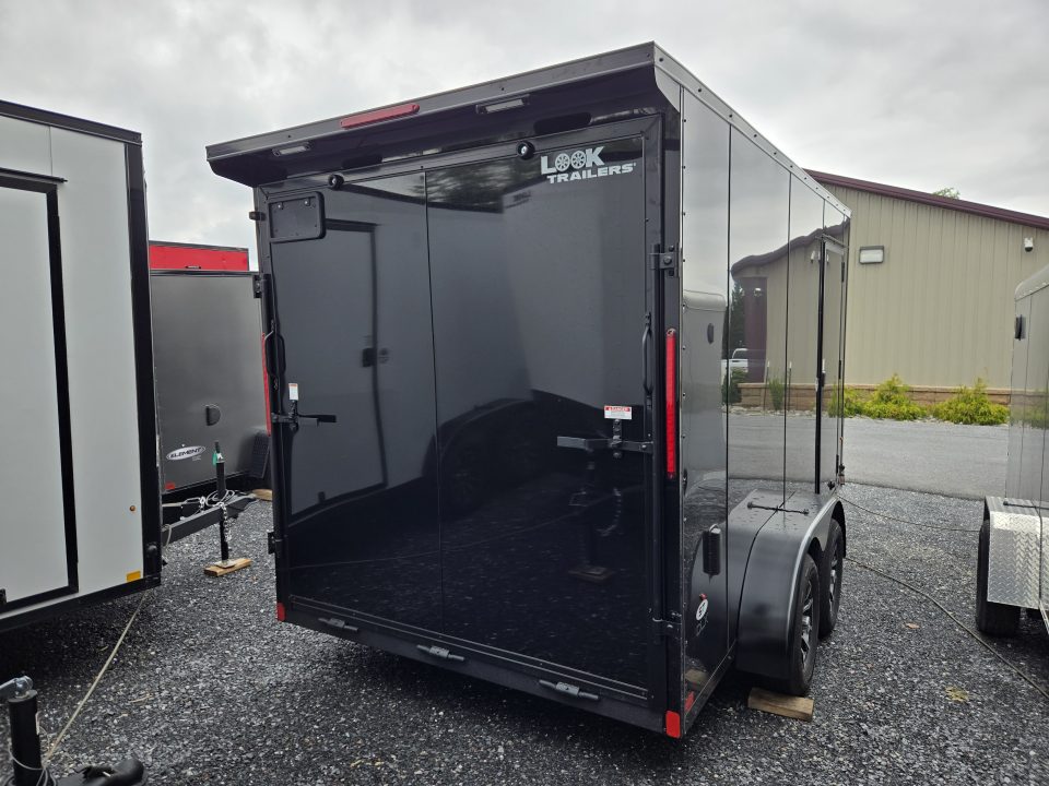 New 7 x 14 Look ST DLX V-Nose Cargo Trailer, 7k GVWR ***Black Composite w/Black Out Pkg, Ramp Door, Alum Wheels, 16" OC Walls, D-Rings, Rear Flare w/ Lights
