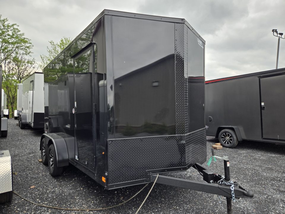 New 7 x 14 Look ST DLX V-Nose Cargo Trailer, 7k GVWR ***Black Composite w/Black Out Pkg, Ramp Door, Alum Wheels, 16" OC Walls, D-Rings, Rear Flare w/ Lights