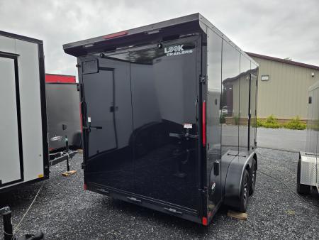 New 7 x 14 Look ST DLX V-Nose Cargo Trailer, 7k GVWR ***Black Composite w/Black Out Pkg, Ramp Door, Alum Wheels, 16" OC Walls, D-Rings, Rear Flare w/ Lights