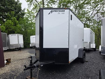 New 6 x 10 Homesteader Intrepid V-Nose Cargo Trailer, 3k *White w/ Black Out Pkg, Ramp Door Pkg & 6" Extra Height
