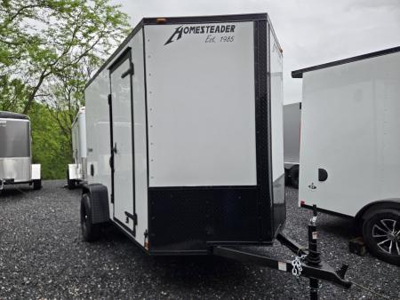 New 6 x 10 Homesteader Intrepid V-Nose Cargo Trailer, 3k *White w/ Black Out Pkg, Ramp Door Pkg & 6  Extra Height