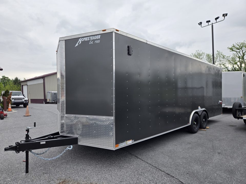 New 8.5 X 24 Homesteader Intrepid HD V-Nose Enclosed Car Trailer, 10k GVWR ****Gray w/.080 PolyCor Side Panels, LED Loading Lights