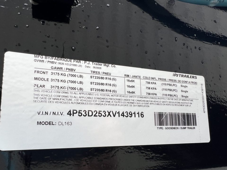 New 2027 PJ Trailers 16' DL Triple Axle Gooseneck Dump Trailer