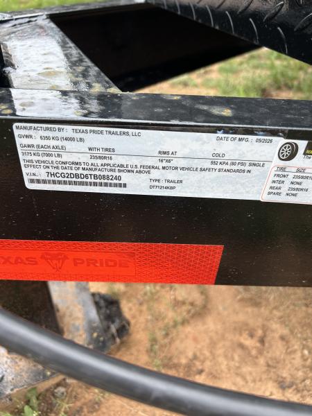 New 2026 Texas Pride Trailers 7x12x2 7K Tandem Axles Dump Trailer - Equipment Ramps