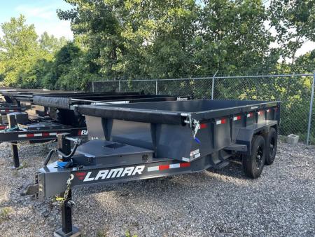 New 2026 Lamar Trailers 7 X 14 FT LOW PRO DUMP TRAILER W/ TARP KIT RAMPS 14 PLY TIRES 14K GVWR