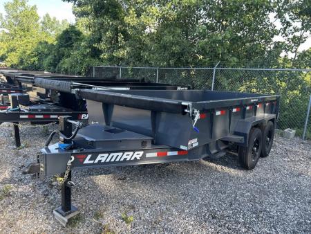 New 2026 Lamar Trailers 7 X 14 FT LOW PRO DUMP TRAILER W/ TARP KIT RAMPS 14 PLY TIRES 14K GVWR