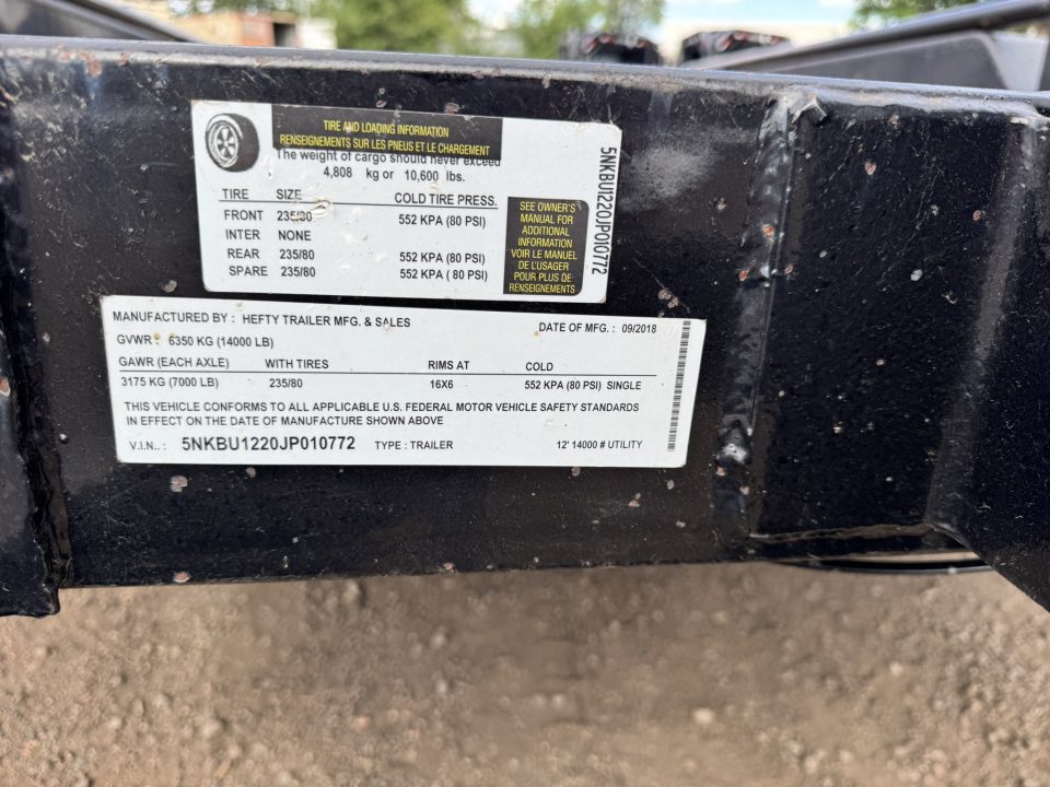 Used 2018 HFTY 7-14 Utility