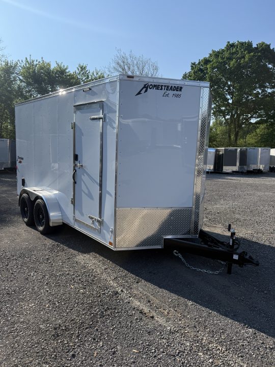 New 2026 Homesteader 7x14IH V-Nose - HD PACKAGE - 7' Interior - WHITE POLYCOR - SWING DOORS Cargo / Enclosed Trailer
