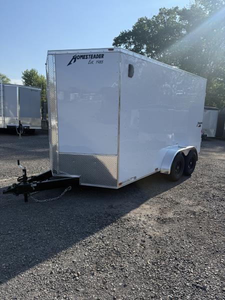 New 2026 Homesteader 7x14IH V-Nose - HD PACKAGE - 7' Interior - WHITE POLYCOR - SWING DOORS Cargo / Enclosed Trailer