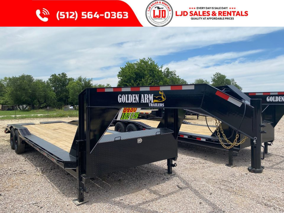 New 2026 Golden Arm - 102  x 26' - Drive over fender - Equipment Trailer - Gooseneck