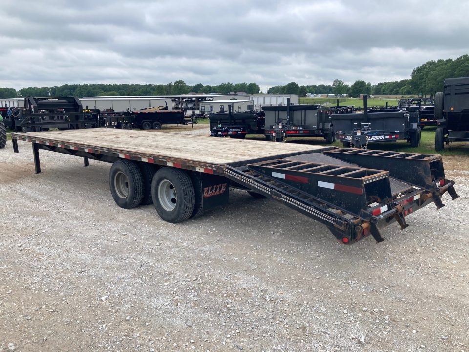 Used 2019 Elite Trailers 102X30 TANDEM 22.5K GN W/ 2 FLIP OVERS, CENTER POPUP & HYDROJACKS Flatbed Trailer