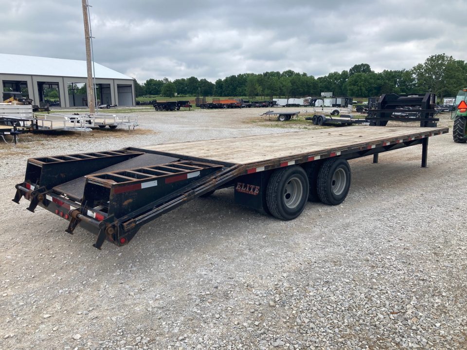 Used 2019 Elite Trailers 102X30 TANDEM 22.5K GN W/ 2 FLIP OVERS, CENTER POPUP & HYDROJACKS Flatbed Trailer