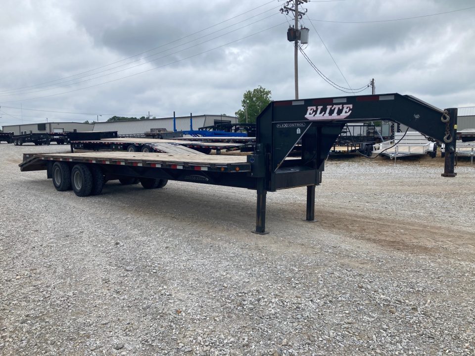 Used 2019 Elite Trailers 102X30 TANDEM 22.5K GN W/ 2 FLIP OVERS, CENTER POPUP & HYDROJACKS Flatbed Trailer