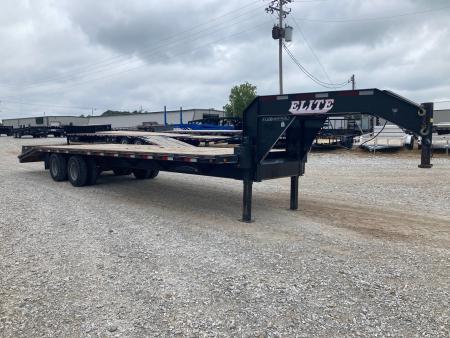 Used 2019 Elite Trailers 102X30 TANDEM 22.5K GN W/ 2 FLIP OVERS, CENTER POPUP & HYDROJACKS Flatbed Trailer