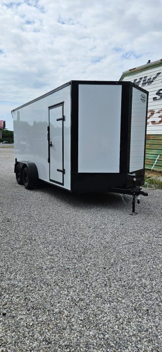 New 2026 Family Trailer 7x16 Tandem Axles Cargo / Enclosed Trailer-Screwless Exterior-Blackout Pkg-Rear Spoiler-HD Axles
