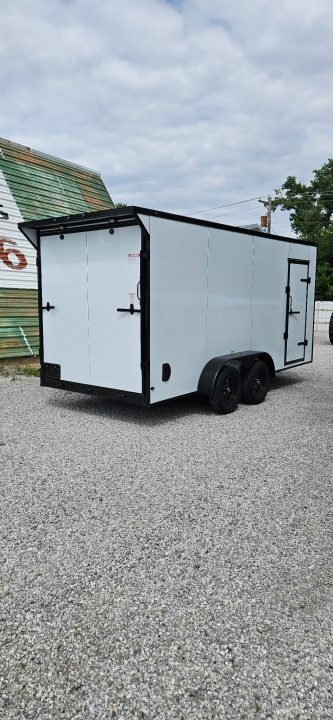 New 2026 Family Trailer 7x16 Tandem Axles Cargo / Enclosed Trailer-Screwless Exterior-Blackout Pkg-Rear Spoiler-HD Axles