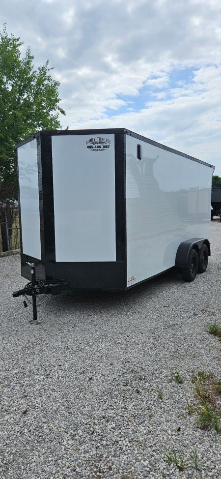 New 2026 Family Trailer 7x16 Tandem Axles Cargo / Enclosed Trailer-Screwless Exterior-Blackout Pkg-Rear Spoiler-HD Axles